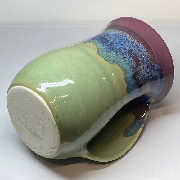 Neher Pottery Hand Warmer Mug Drip Glazed Minnesota Cup, Signed 2012 Blue Purple - Picture 9 of 11